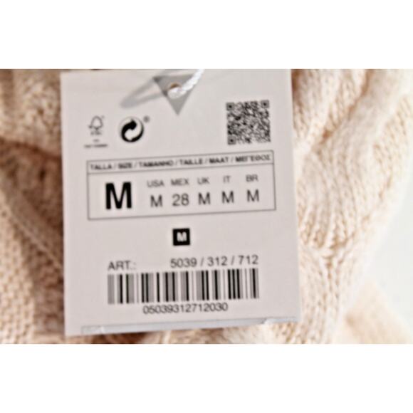 Zara Sweater Arm Warmer Cable Knit Turtleneck Womens size M Cream - Picture 8 of 8